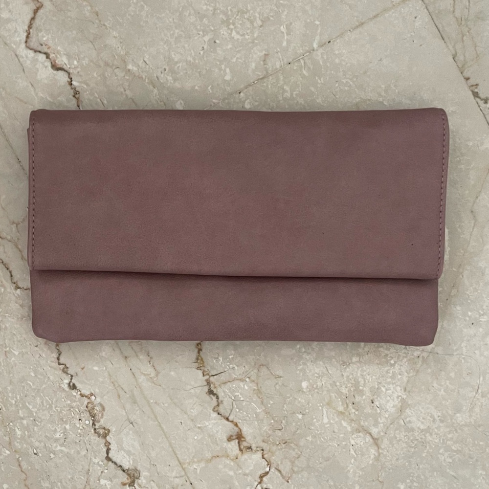 BOUTIQUE Clutch Purse Rose Leather with Crossbody Strap